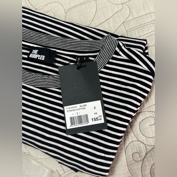 NWT The Kooples LONG-SLEEVED STRIPED TEE Size 2 (M) Crest Black White Fitted - Picture 11 of 11